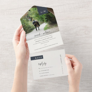 INVITATION TOUT EN UN PHOTO MARIAGE DU MONOGRAMME BLANC NOIR MINIMAL