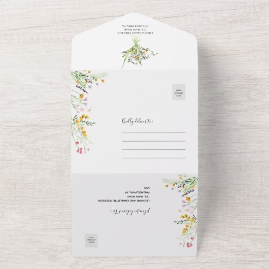 Invitation Tout En Un Photo Mariage fleur sauvage (Dehors)