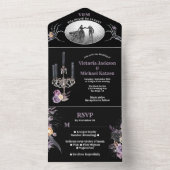 Invitation Tout En Un Photo Mariage Gothique Noir Floral Tout en un Invi (À l'intérieur)