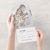 Invitation Tout En Un Photo Mariage noir élégant moderne (Déchirure)