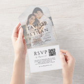 Invitation Tout En Un Photo Mariage noir moderne et élégant Code QR (Déchirure)