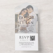 Invitation Tout En Un Photo Mariage noir moderne et élégant Code QR (À l'intérieur)