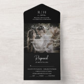 Invitation Tout En Un Photo Mariage noir moderne | Monogramme RSVP (À l'intérieur)