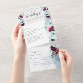 Invitation Tout En Un Photo, Mariage rouge et bleu avec RSVP perforé (Déchirure)