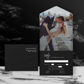 Invitation Tout En Un Photo Mariage simple en noir moderne