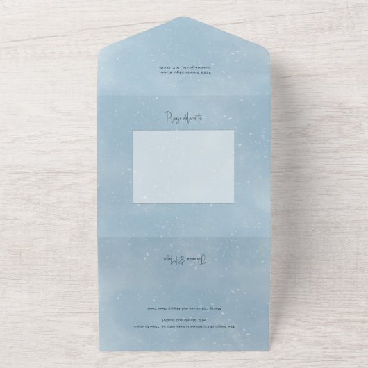 Invitation Tout En Un Photo moderne Blue Sparkly Winter Botanique Arc (Dehors)