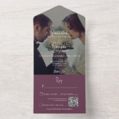 Invitation Tout En Un Photo moderne Bourgogne élégant Code QR (À l'intérieur)