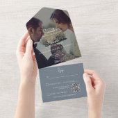 Invitation Tout En Un Photo moderne Dusty Blue élégant Code QR (Déchirure)
