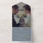 Invitation Tout En Un Photo moderne Dusty Blue élégant Code QR (À l'intérieur)