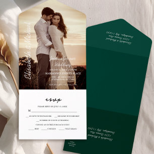 Invitation Tout En Un Photo moderne Elegant Mariage vert émeraude