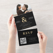 Invitation Tout En Un Photo moderne et or Ampersand Mariage QR Code (Déchirure)
