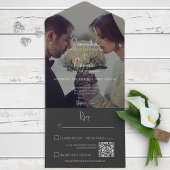 Invitation Tout En Un Photo moderne noir élégant Code QR