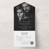 Invitation Tout En Un Photo moderne noir et blanc Code QR (À l'intérieur)
