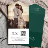 Invitation Tout En Un Photo moderne QR Code Emerald Green Mariage