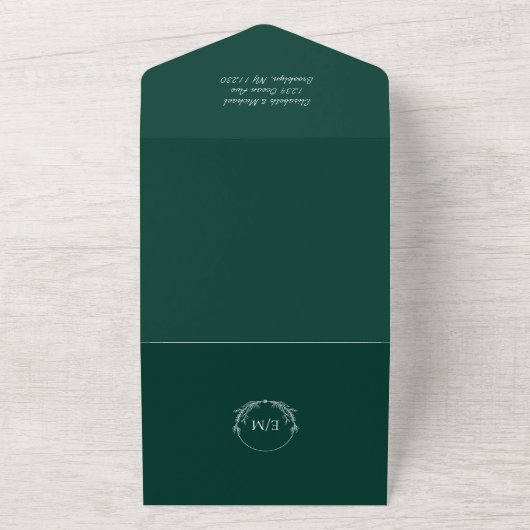 Invitation Tout En Un Photo moderne QR Code Emerald Green Mariage (Dehors)