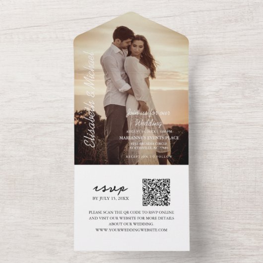 Invitation Tout En Un Photo moderne QR Code Emerald Green Mariage (À l'intérieur)