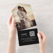 Invitation Tout En Un Photo moderne QR Code Mariage noir (Déchirure)
