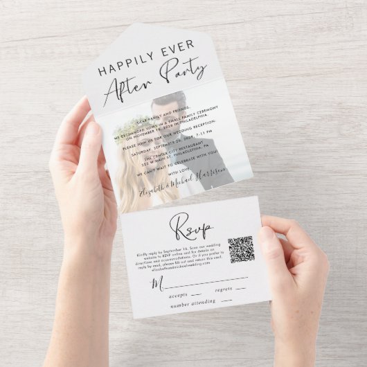 Invitation Tout En Un Photo moderne QR Code Réception de mariage (Déchirure)