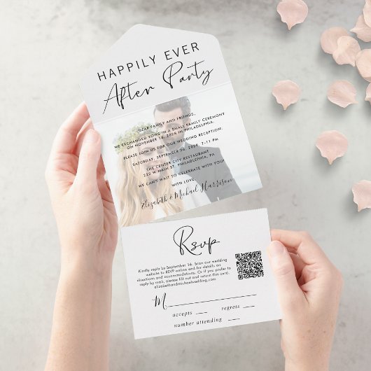 Invitation Tout En Un Photo moderne QR Code Réception de mariage