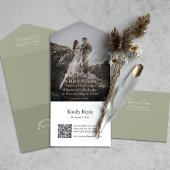 Invitation Tout En Un Photo moderne QR Code RSVP Sage Mariage vert