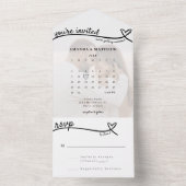 Invitation Tout En Un Photo Monogram Heart Line White Calendar Mariage (À l'intérieur)