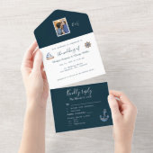 Invitation Tout En Un photo monogramme du couple marin bleu marine (Déchirure)