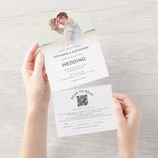 Invitation Tout En Un Photo Overlay Nom de l'invité Adresses QR Code Mar (Déchirure)