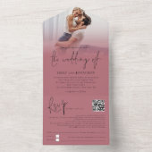 Invitation Tout En Un Photo Overlay QR Code Rose Gold Script Mariage (À l'intérieur)