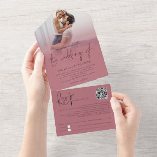 Invitation Tout En Un Photo Overlay QR Code Rose Gold Script Mariage