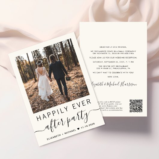 Invitation Tout en un Photo QR Code Cream Mariage Réception