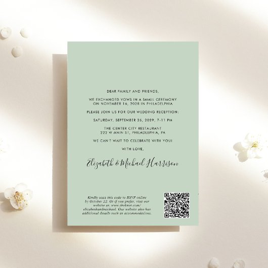 Invitation Tout en un Photo QR Code Sage Mariage Réception