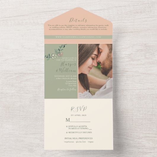 Invitation tout-en-un photo vert Peach (À l'intérieur)