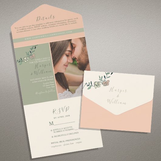 Invitation tout-en-un photo vert Peach
