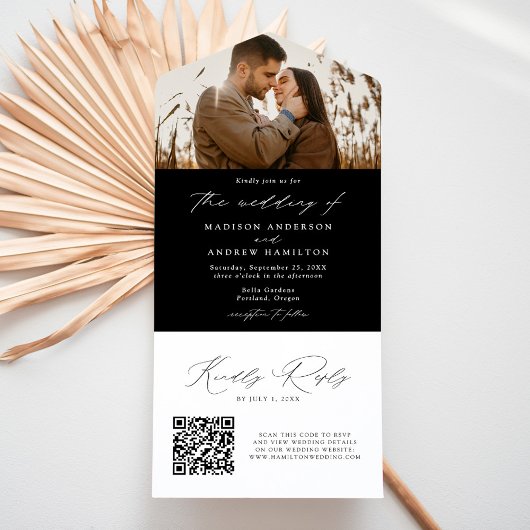 Invitation Tout En Un Photo Wedding moderne de l'Elegant Black and White