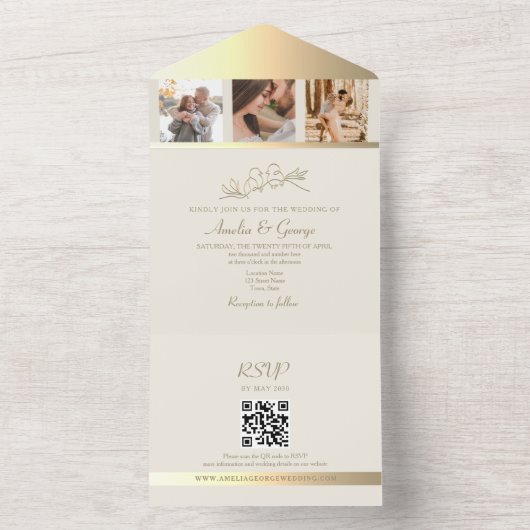 Invitation Tout En Un Photos élégantes Mariage RSVP QR Code (À l'intérieur)