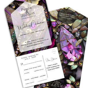 Invitation Tout En Un Pierres de cristal Iridescente, Rose, Or,