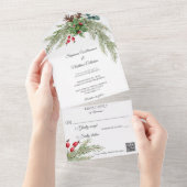 Invitation Tout En Un Pin de Noël et baies avec code QR (Déchirure)