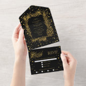 Invitation Tout En Un Pin parties scintillant or, confetti mariage noir (Déchirure)