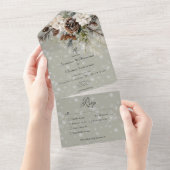 Invitation Tout En Un Pin Russe Snowfall & Dîner Floral Blanc Sage (Déchirure)