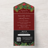 Invitation Tout En Un Pin vert hiver rouge Aquarelle noire Mariage (À l'intérieur)