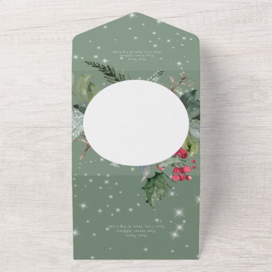 Invitation Tout En Un Pin vert rustique et étincelle hivernale Holly Pas (Dehors)