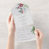 Invitation Tout En Un Pine d'hiver moderne Berries et gris neige Pas de  (Déchirure)