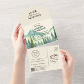 Invitation Tout En Un Pine Forest Mountain Adventure QR Code Mariage (Déchirure)