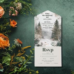 Invitation Tout En Un Pine Tree Forest Russe Aquarelle Mariage à thème