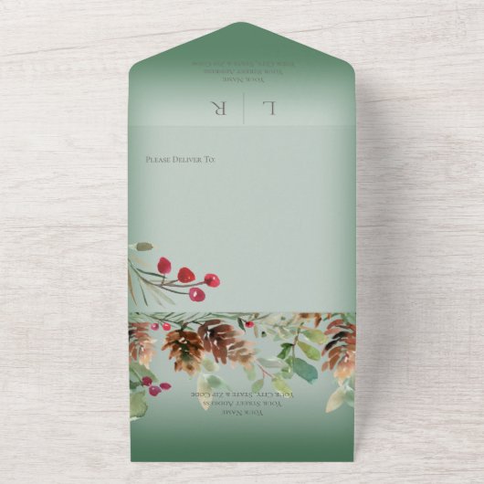 Invitation Tout En Un Pinecone & Beries Dîner Vert Vin Moderne (Dehors)