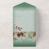 Invitation Tout En Un Pinecone & Berries vert moderne Code QR (Dehors)