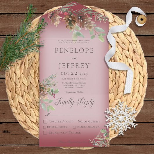 Invitation Tout En Un Pinecone & Berries Vin moderne Dîner rouge