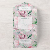 Invitation Tout En Un Pink and Green Country Floral QR Code (Dehors)