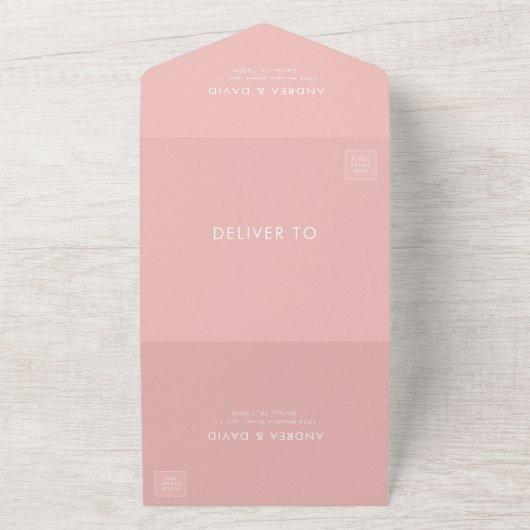 Invitation Tout En Un Pink Faded Photo Gold Ampersand & QR Code Mariage (Dehors)