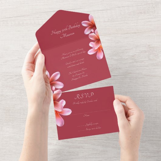 Invitation Tout En Un Pink Plumeria fête d'anniversaire tout en un (Déchirure)